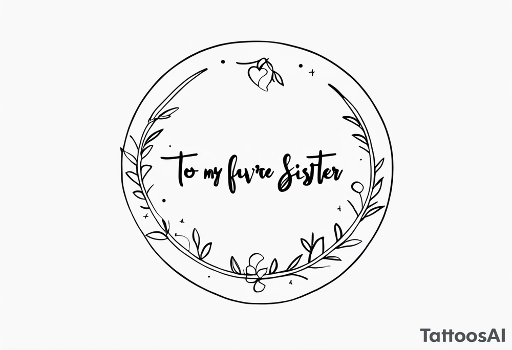 simple, thin line tattoo with the handwritten words "to my favorite sister" in a circle around a single puzzle piece tattoo idea