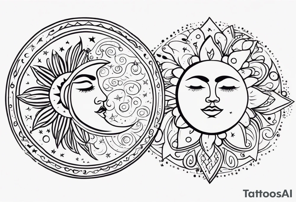 mexican sun stars and moon. Mirrored with swirls and dots and stars tattoo idea