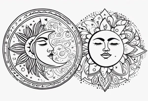 mexican sun stars and moon. Mirrored with swirls and dots and stars tattoo idea