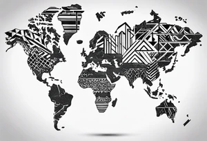 geometric world map tattoo with a cheetah pattern overlay tattoo idea