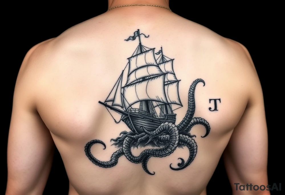 Extra large 
female side and hip tattoo pirate ship getting sunk by the kraken tattoo idea
