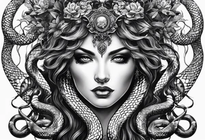 Gothic Medusa snakes lady head blackwork tattoo idea