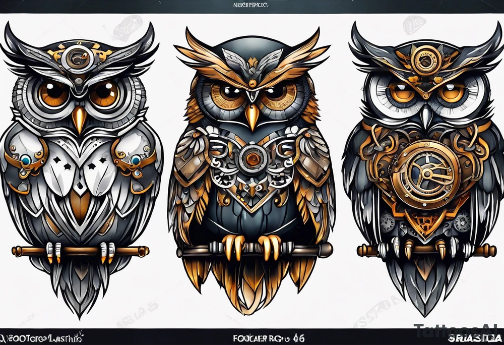 Owl in a steampunk style tattoo idea