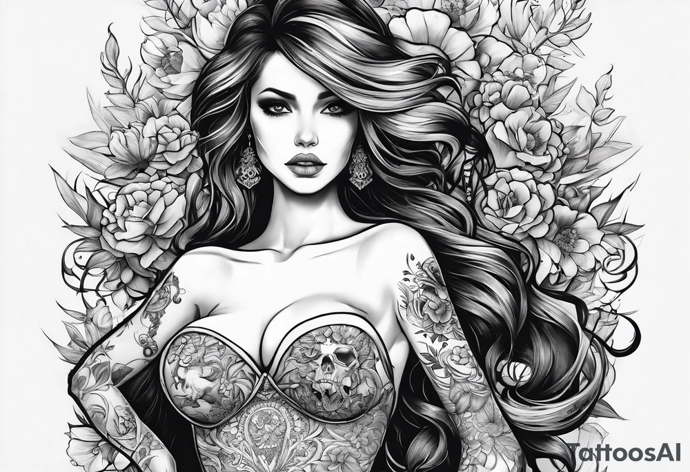 Girl taking shirt off but her stomach is a skeleton tattoo idea