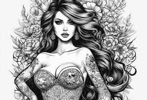 Girl taking shirt off but her stomach is a skeleton tattoo idea