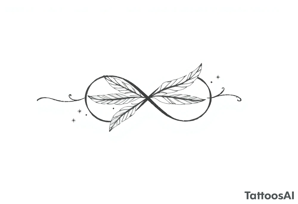 infinity symbol woven with floating feathers and stardust tattoo idea