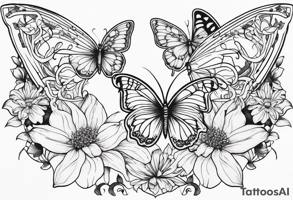 Butterflies with lilys, asters and morning glories tattoo idea