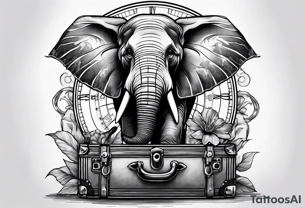 Compass held in an elephant's trunk tattoo idea