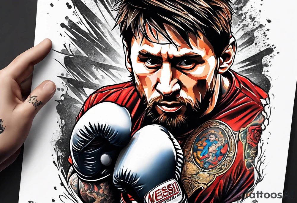 messi boxing against monkey tattoo idea