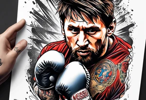 messi boxing against monkey tattoo idea