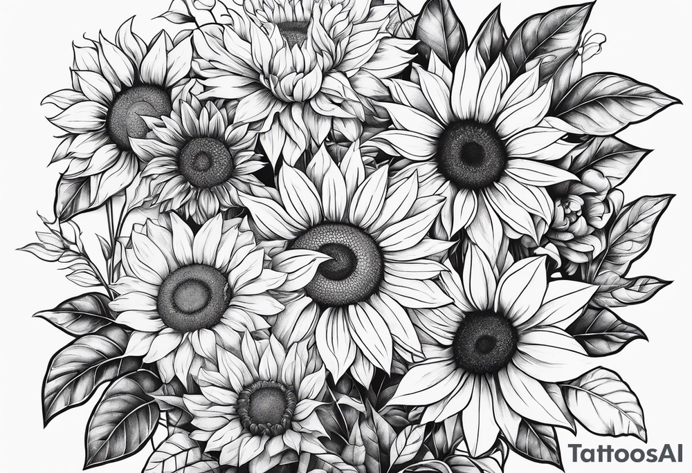 family with sunflowers tattoo idea