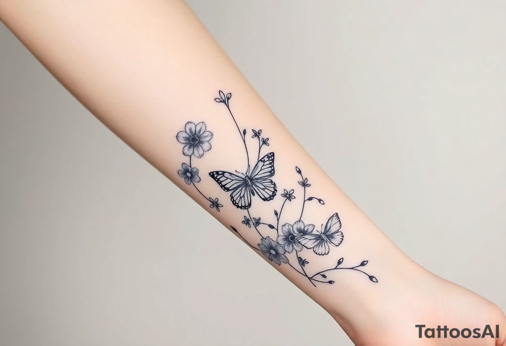 spring violet flowers and butterflies, more butterfly, and sprinkels, flower are violet il want long for all forcearm tattoo idea