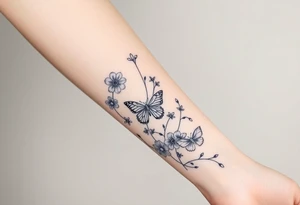 spring violet flowers and butterflies, more butterfly, and sprinkels, flower are violet il want long for all forcearm tattoo idea