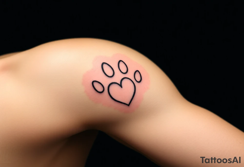 A simple black-line paw print with clean, thin strokes for a timeless and elegant minimalist design forming a heart tattoo idea