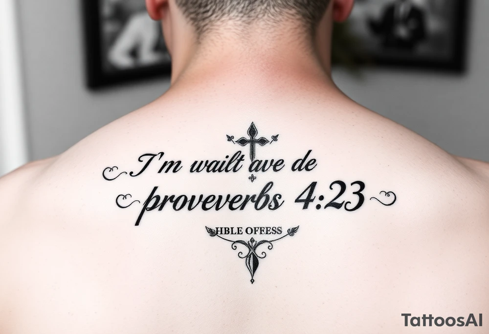 I want a tattoo with the Bible verse proverbs 4:23. I’m a man tattoo idea