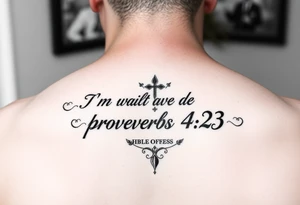 I want a tattoo with the Bible verse proverbs 4:23. I’m a man tattoo idea