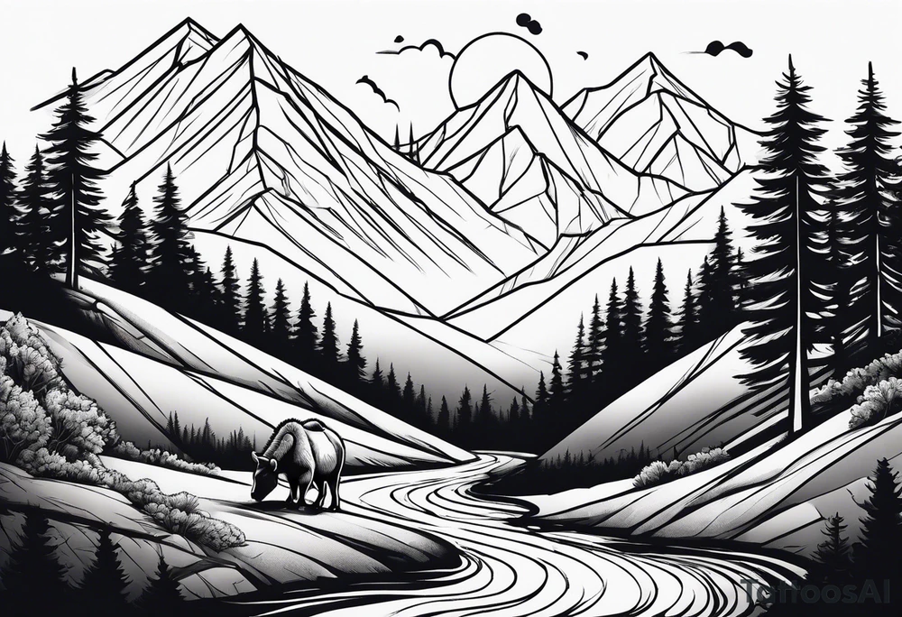 Mountains, animals, concept tattoo idea