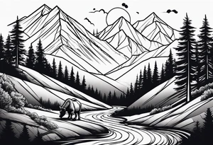 Mountains, animals, concept tattoo idea