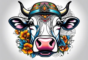 cow in motorcycle helmet tattoo idea