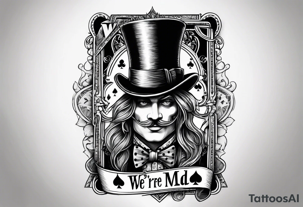 King of spades that says “we’re all mad here” with top hat tattoo idea