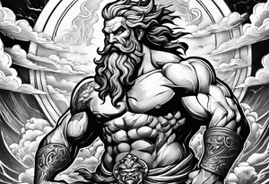 Zeus with a lightning bolt on clouds and Hades in hell below tattoo idea