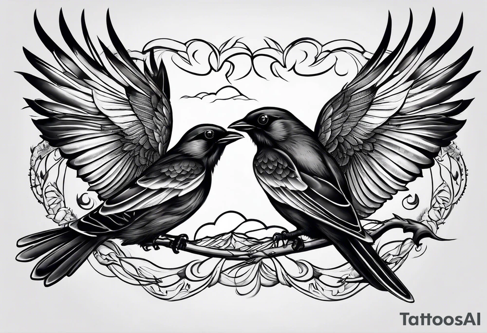 north south with three black birds flying by north tattoo idea