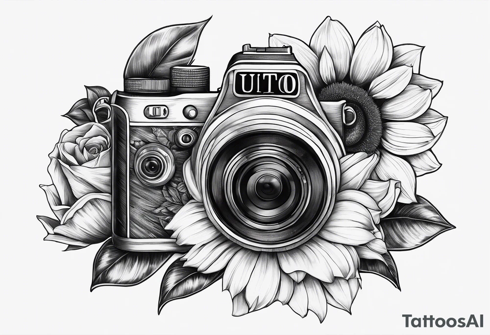 Tournesol,  rose flower, Camera, wave, palmier tattoo idea
