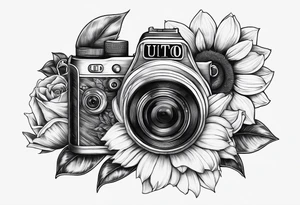 Tournesol,  rose flower, Camera, wave, palmier tattoo idea
