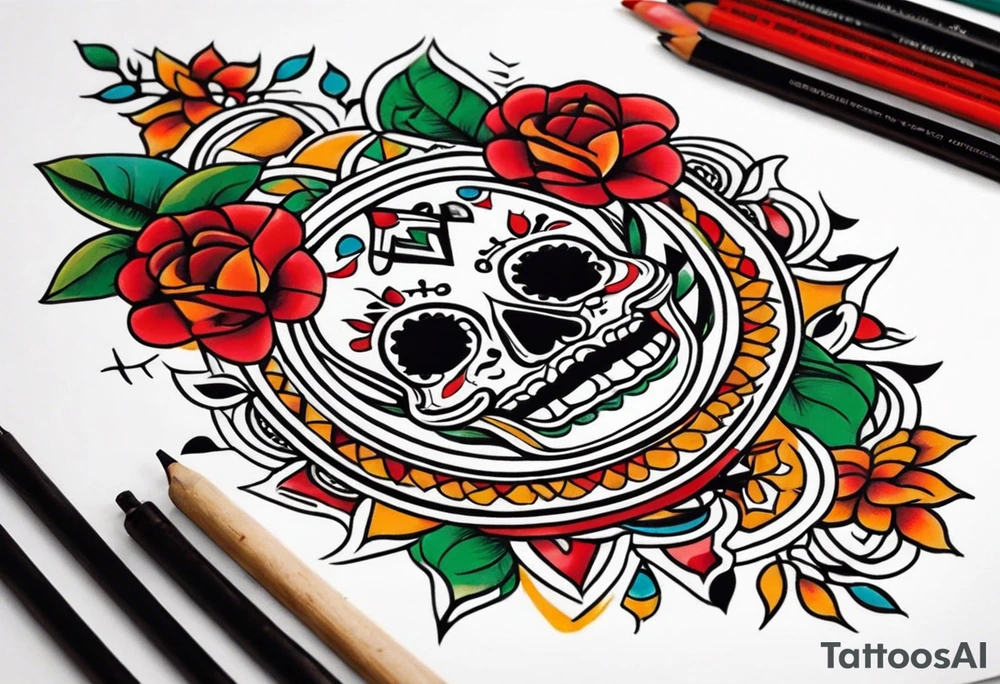 Mexican culture in a sleeve format tattoo idea