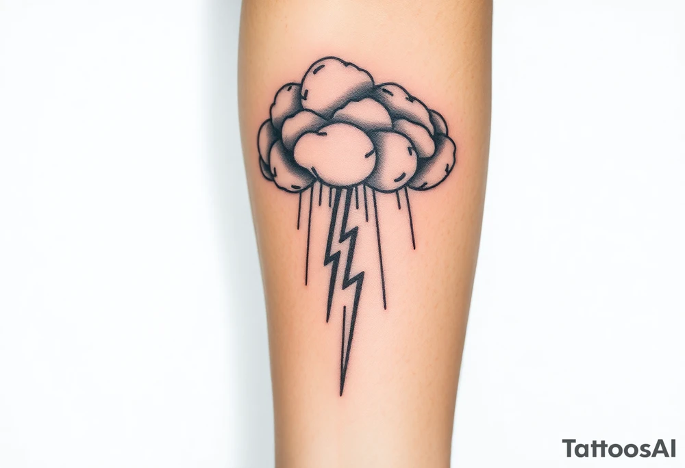 Dark storm cloud with rain falling & lightning bolts striking down from it tattoo idea