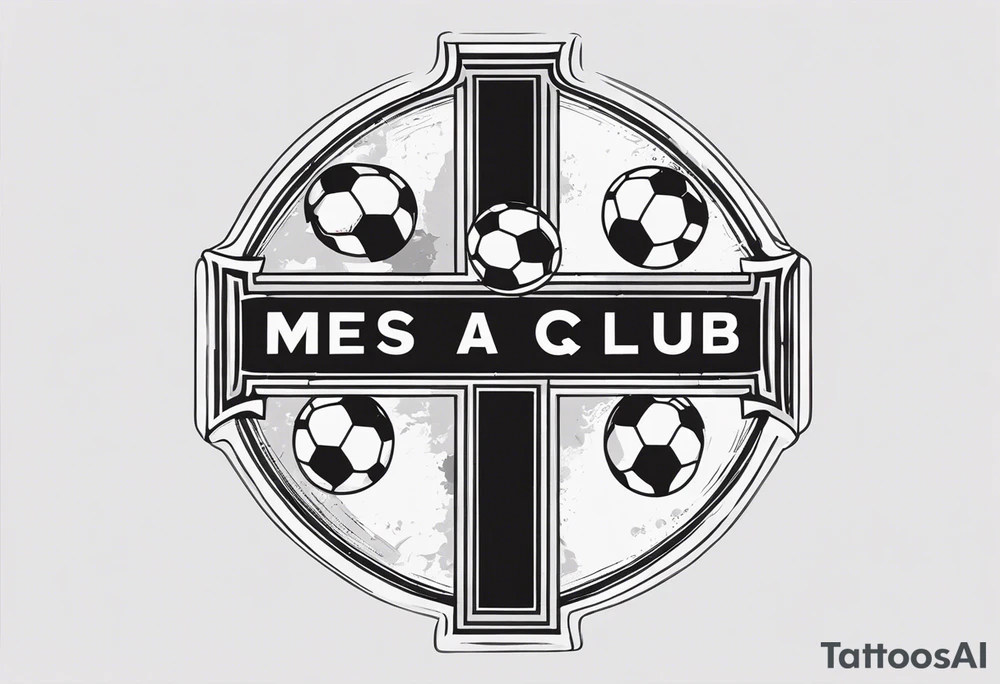 a cross with soccer ball and text MÉS QUE UN CLUB tattoo idea