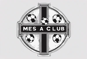 a cross with soccer ball and text MÉS QUE UN CLUB tattoo idea