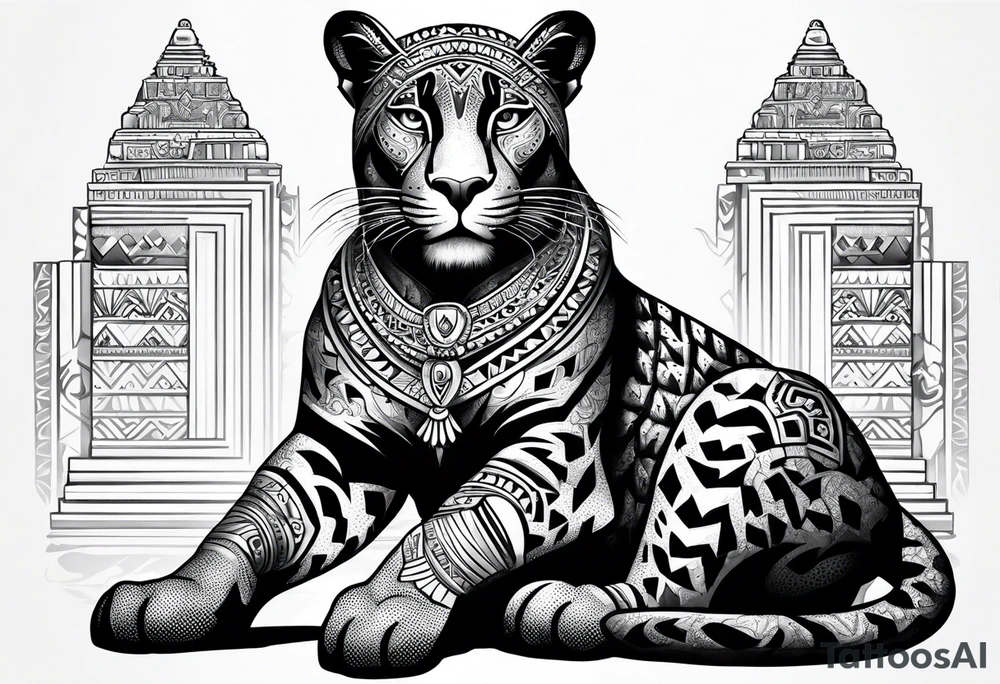 aztec black jaguar sitting tattoo idea