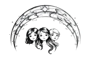 3 petites filles ( une cheveux noir et deux blondes)
sous un arc en ciel incomplet tattoo idea