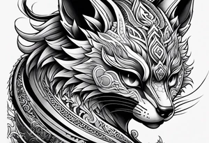Split one side kitsune, other side oni mask tattoo idea