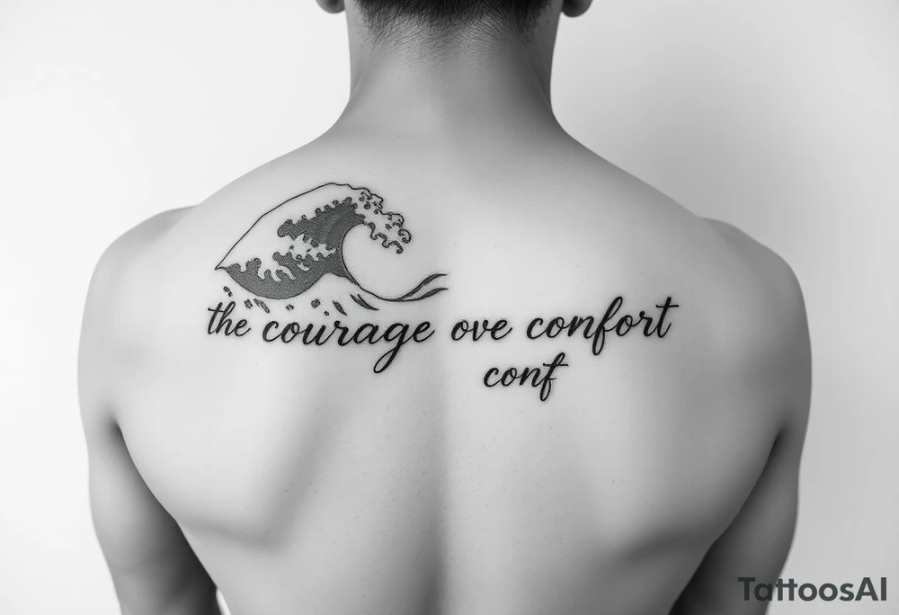 Fine line waves with words courage over comfort for the wrist not on the back tattoo idea