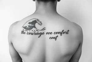 Fine line waves with words courage over comfort for the wrist not on the back tattoo idea