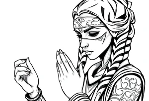 Ahsoka praying with rosary in hands and bandana over face tattoo idea