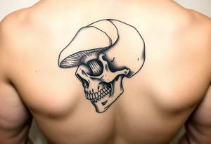 right side of a skull with majestic mushroom out of its eyes and mouth tattoo idea