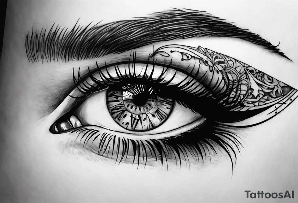 dead girl face ,with eye reflection.
piano reflection tattoo idea