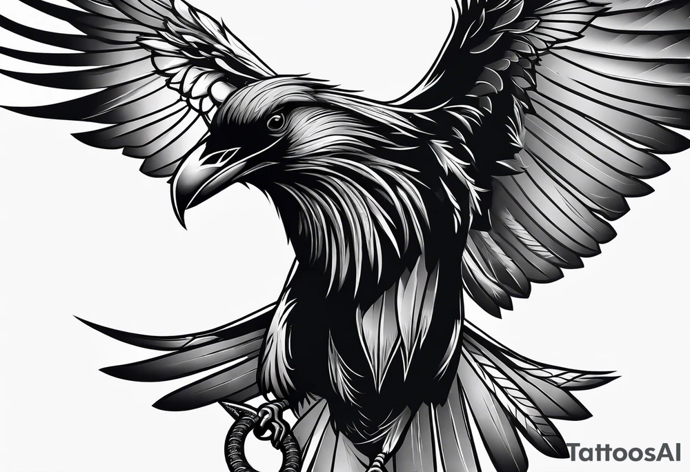 black raven with sword in mouth tattoo idea