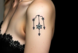 Vintage floral lace and delicate jewelry inspired with draping chains and 5 pointed crystal star charms. tattoo idea