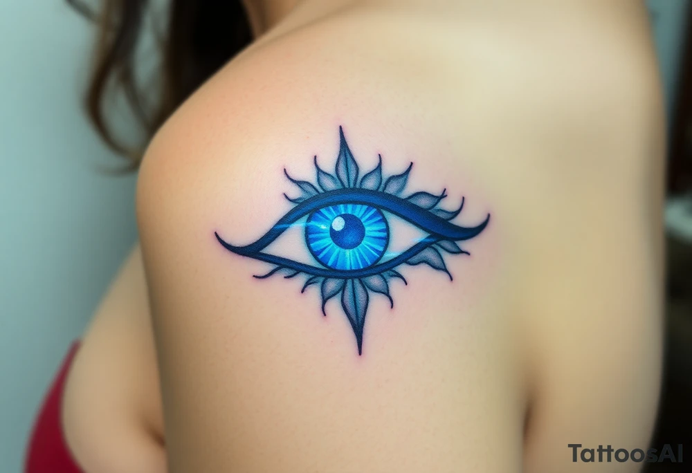An Erudite eye symbol with glowing blue veins, representing sci fi movie Divergent tattoo idea