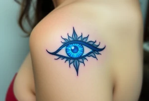 An Erudite eye symbol with glowing blue veins, representing sci fi movie Divergent tattoo idea