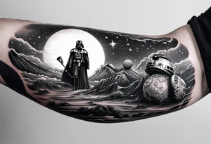 An upper sleeve shoulder tattoo that combines a love for Star Wars and a love for Golf tattoo idea