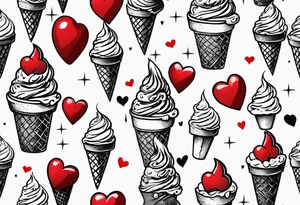 small ice cream cone with small red heart on it somewhere while representing Paris tattoo idea