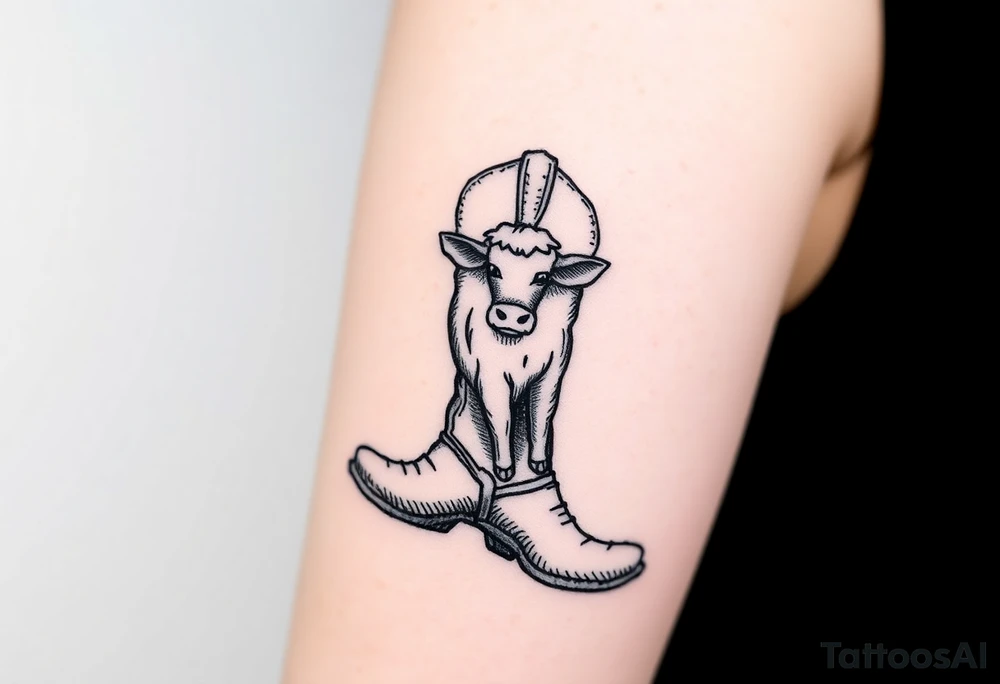 A cowboy boot with a small highland cow stitched into it. tattoo idea