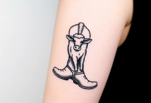 A cowboy boot with a small highland cow stitched into it. tattoo idea