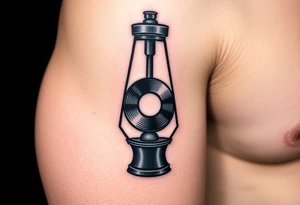 lava lamp with a disco ball and vinyl record inside of it tattoo idea