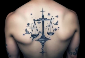 galaxy tattoo with scales weighing time tattoo idea